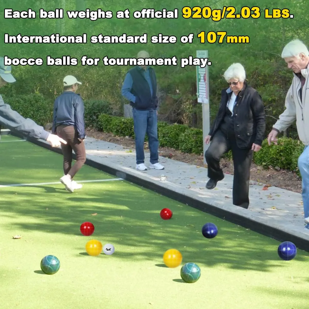 Bocce Ball Set Regulation Size and Weight for Professional Tournament, Backyard, Beach, Lawn Game with 8 Resin Bocci Balls, Pallino, Measuring Rope, Carrying Bag