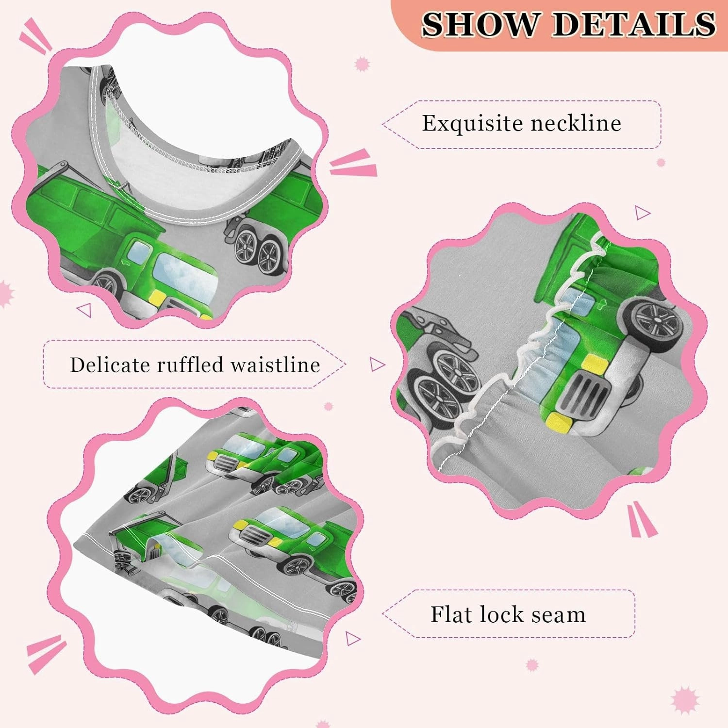 Boccsty Green Garbage Trucks Car Girls Dress Kids Toddler Casual Dresses Summer Dresses 2T