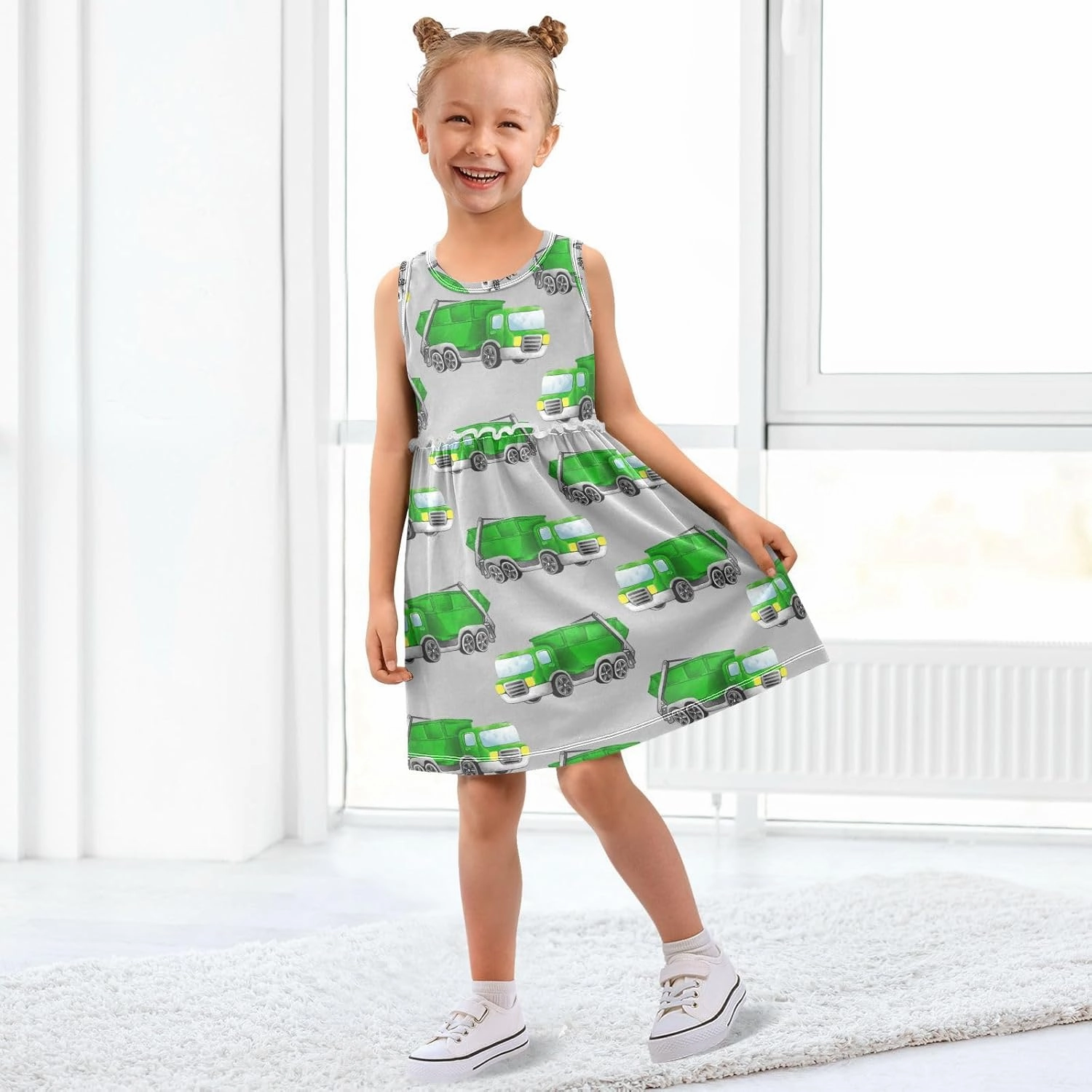 Boccsty Green Garbage Trucks Car Girls Dress Kids Toddler Casual Dresses Summer Dresses 2T