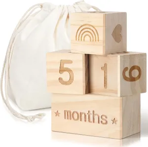 Boho Baby Milestone Blocks Natural Pine Wood with Days Months Weeks Years Grade Baby Age Milestone Signs Set with Boho Bag Picture Photo Props Gifts Photoshoots
