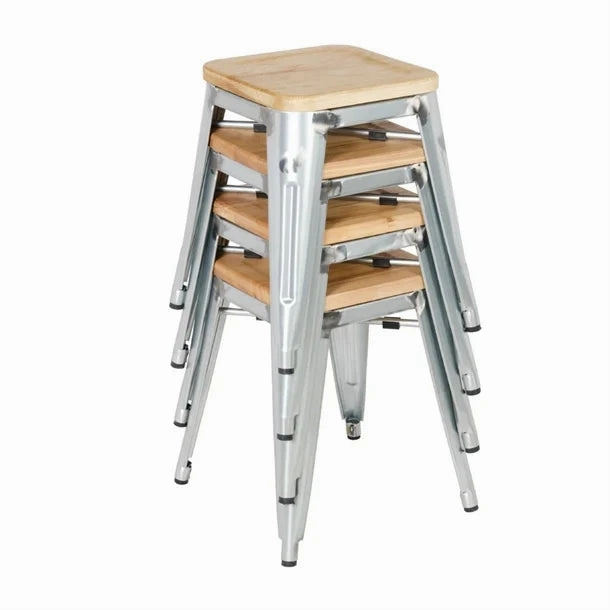 Bolero GM634 - Four Bistro Low Stools with Wooden Seat Pads
