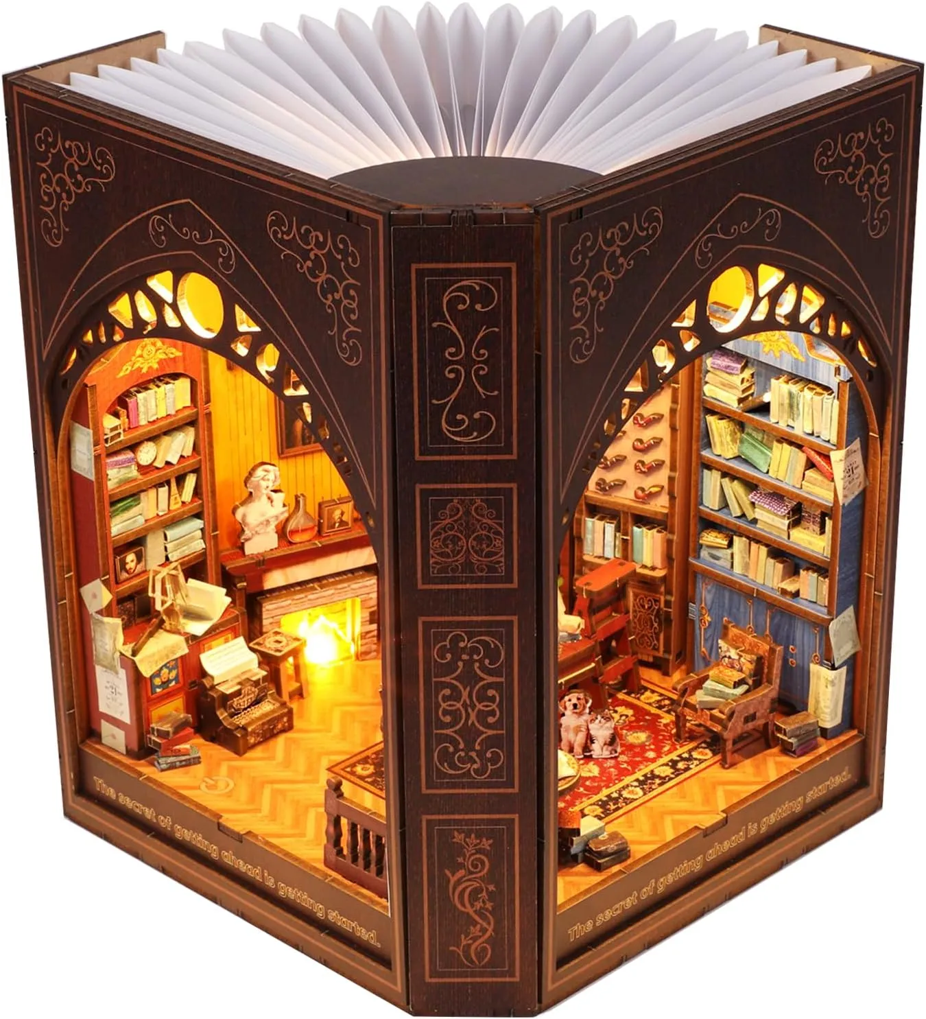 Book Nook Kit for Adults and Teens – DIY 3D Wooden Dollhouse Puzzle with LED Light, Mark Twain’s Library Miniature House Bookshelf Insert Decor