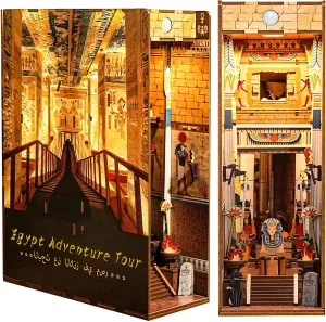 Book Nook Kit for Adults, DIY Booknook Miniature Dollhouse Kit Bookshelf Insert Decor Alley, Decorative Bookend Model Kits with LED Light/Human Sensor, Egyptian Adventure