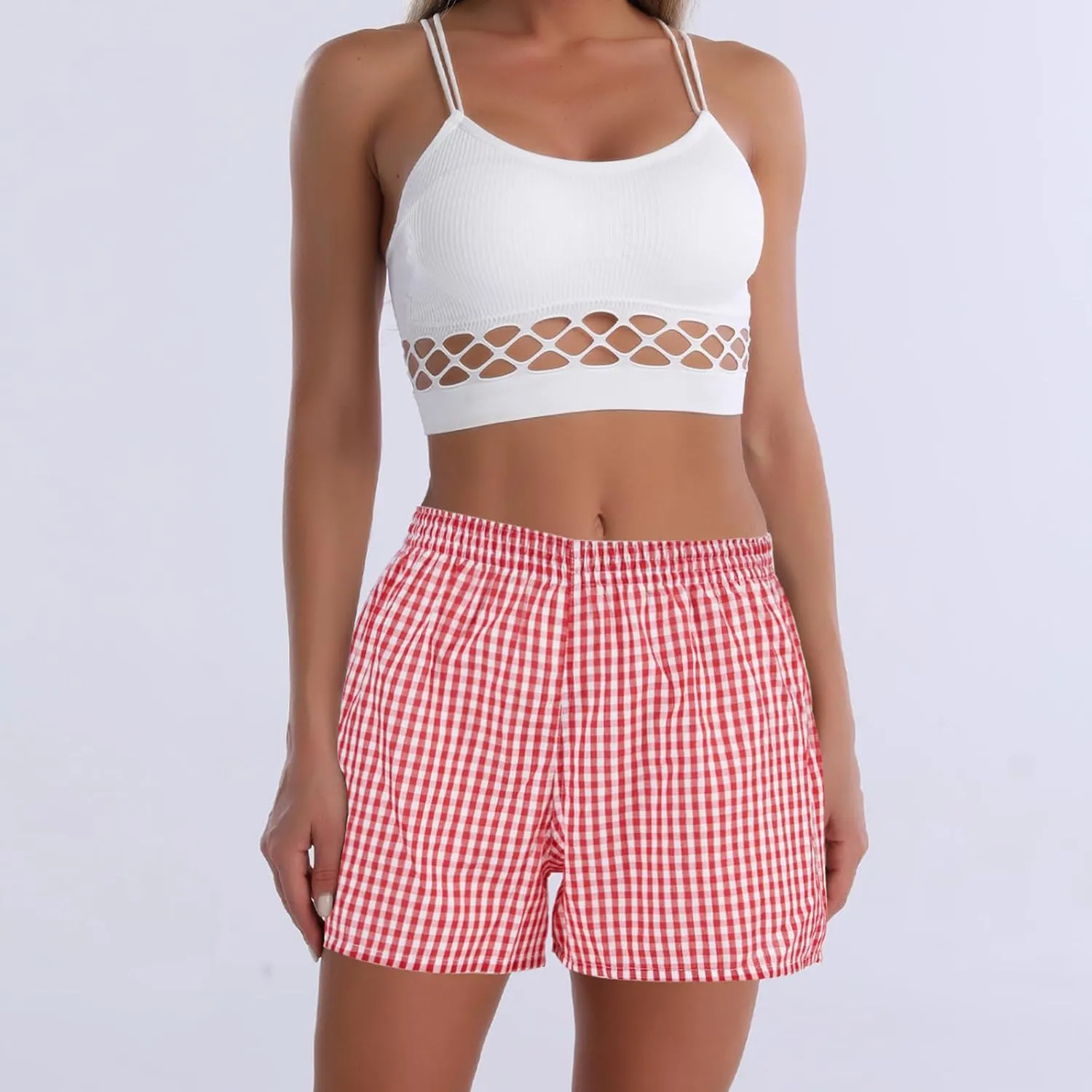 Boxer Shorts for Women Gingham Sleep Y2k Printed Boxers Pj Boxer Short Trendy Checkered Baggy Pj Boxers