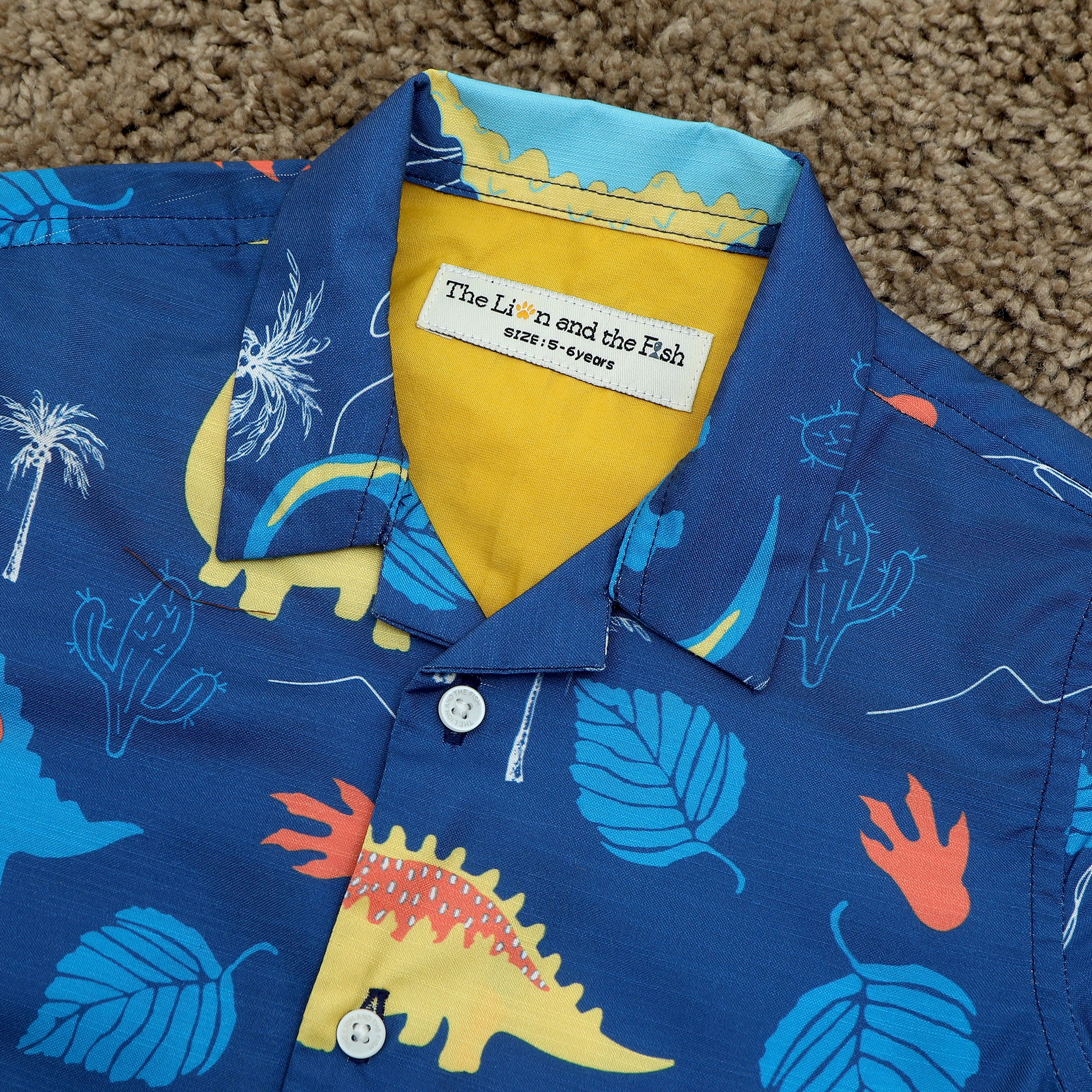 Boy's Dinosaur Print Navy Blue Shirt