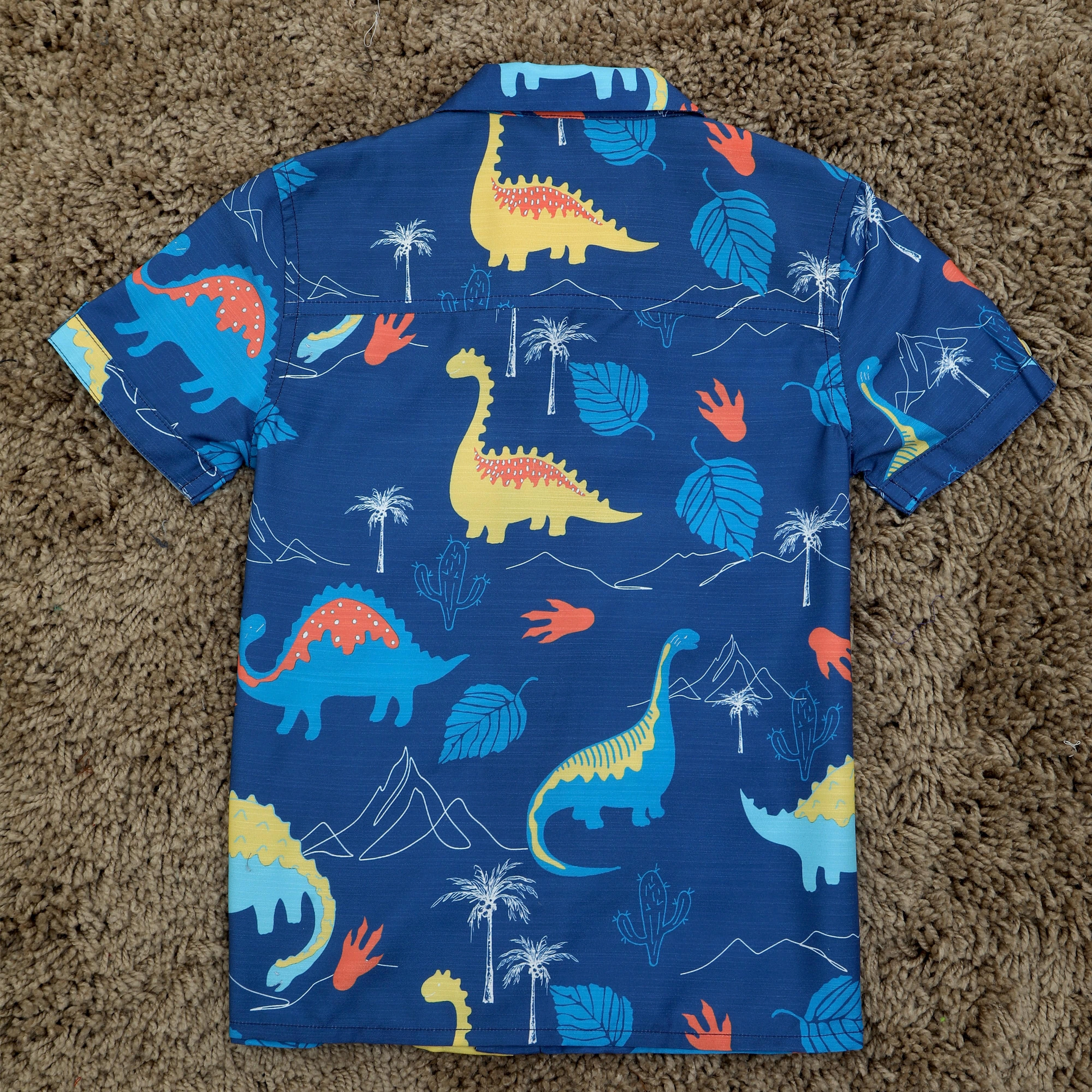 Boy's Dinosaur Print Navy Blue Shirt
