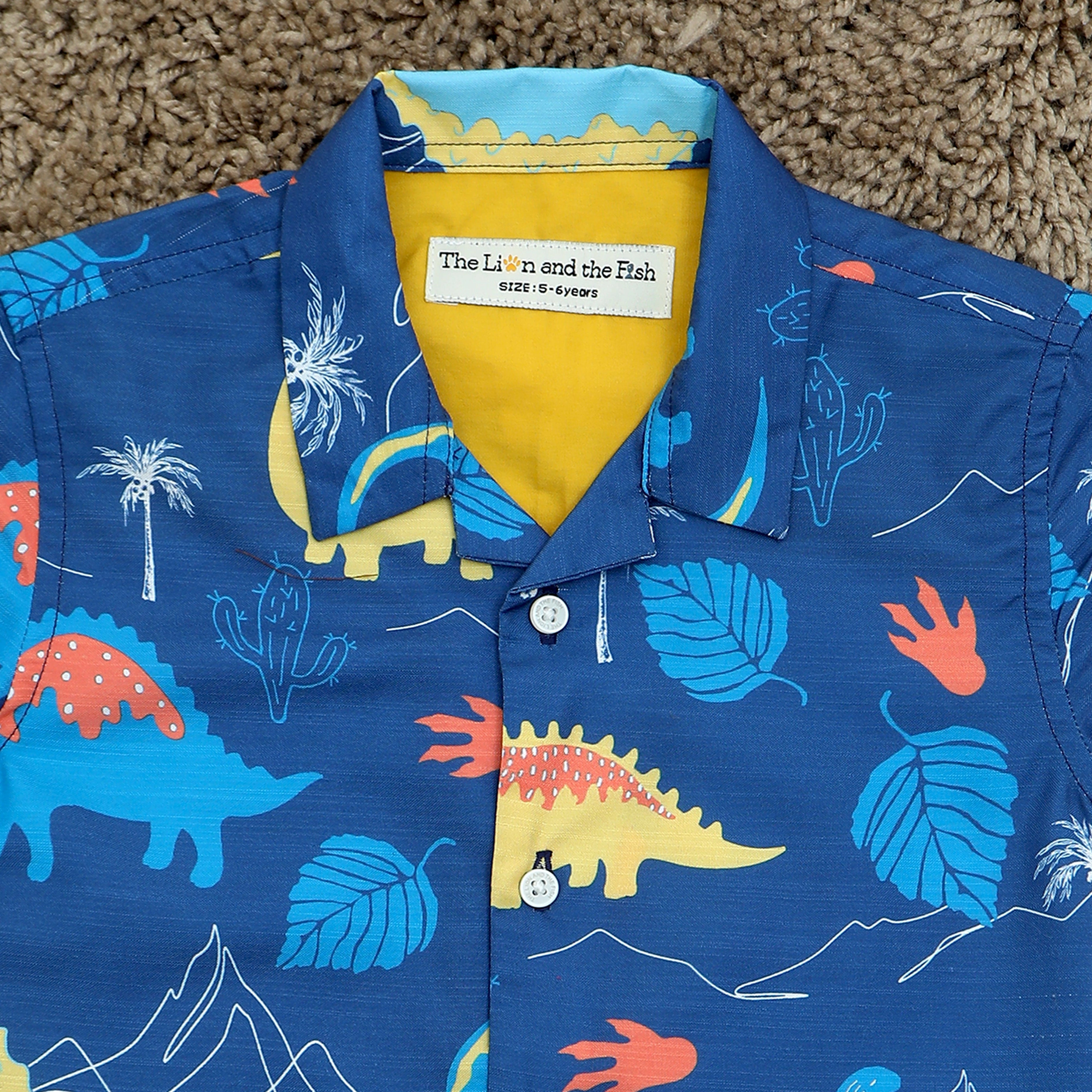 Boy's Dinosaur Print Navy Blue Shirt