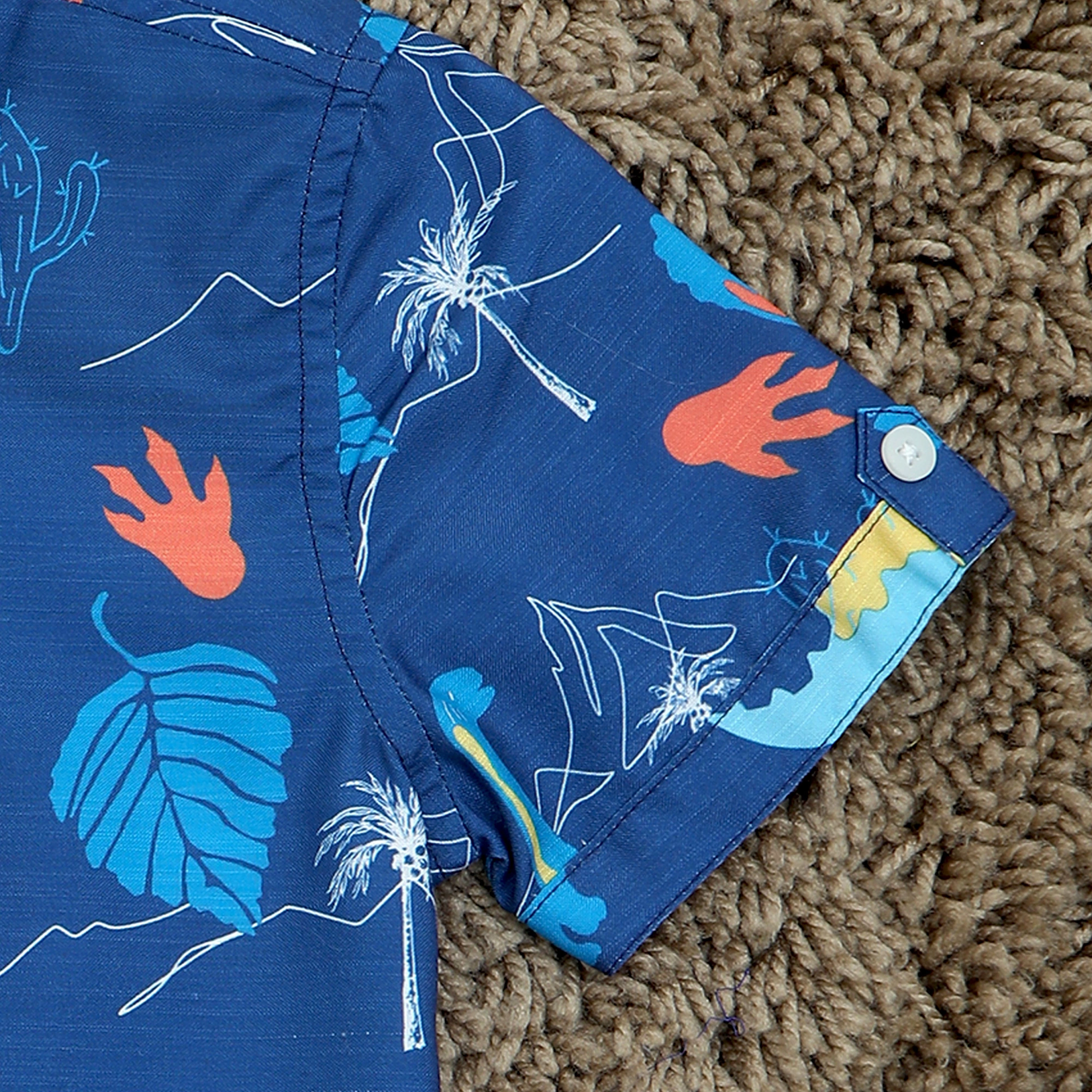 Boy's Dinosaur Print Navy Blue Shirt