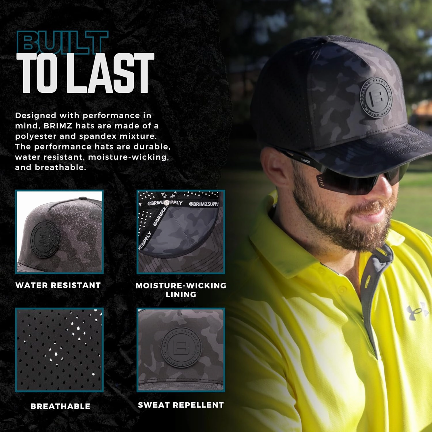 BRIMZ Golf Performance Hat - Tee Holder & Magnetic Ball Marker - Breathable, Sweat & Water Resistant Golfing Snapback Hat