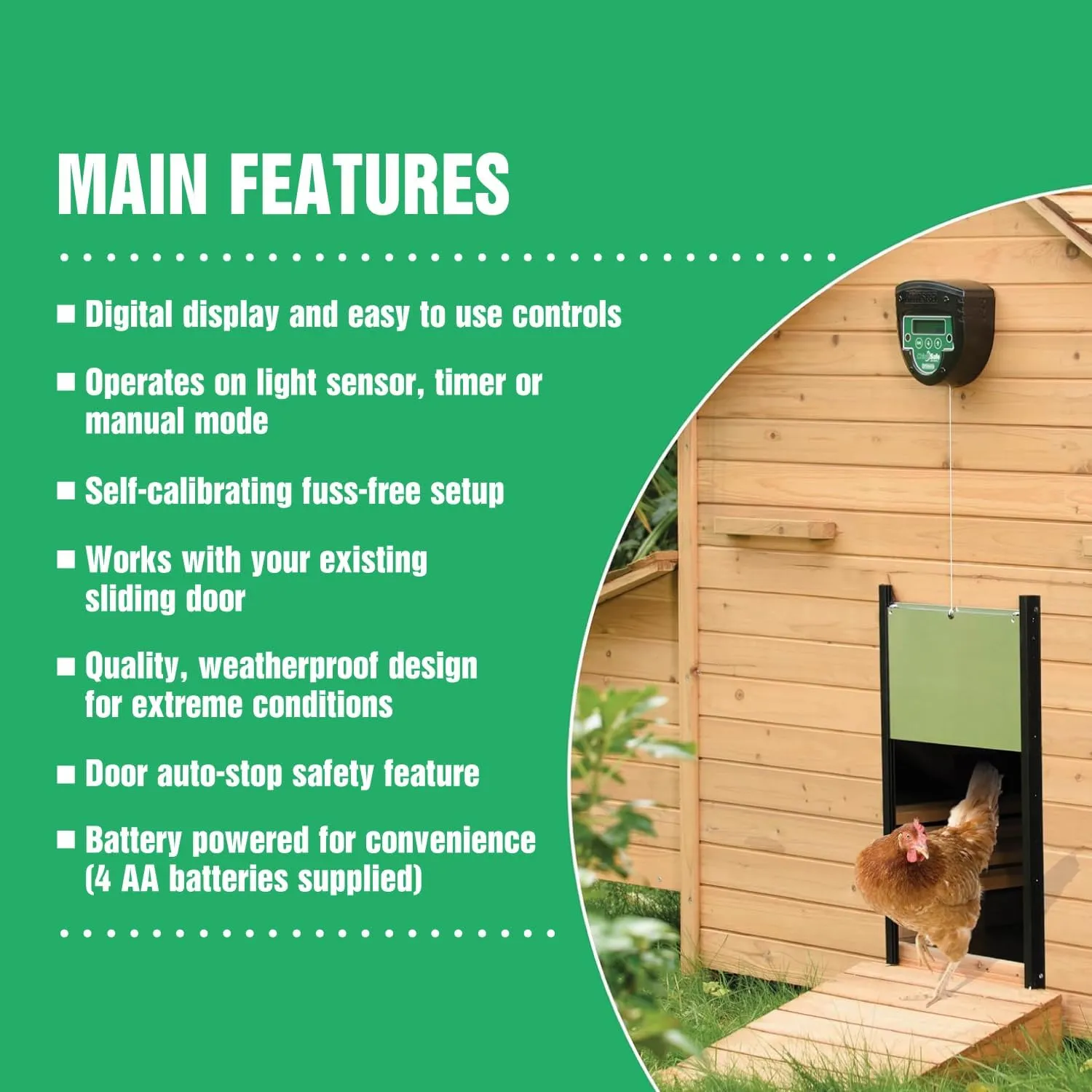 Brinsea ChickSafe Advance Automatic Chicken Coop Door Opener for Vertical Sliding or Hinged Hen House Doors with Programmable Timer, Digital Display, 8 lb. Lift Capacity