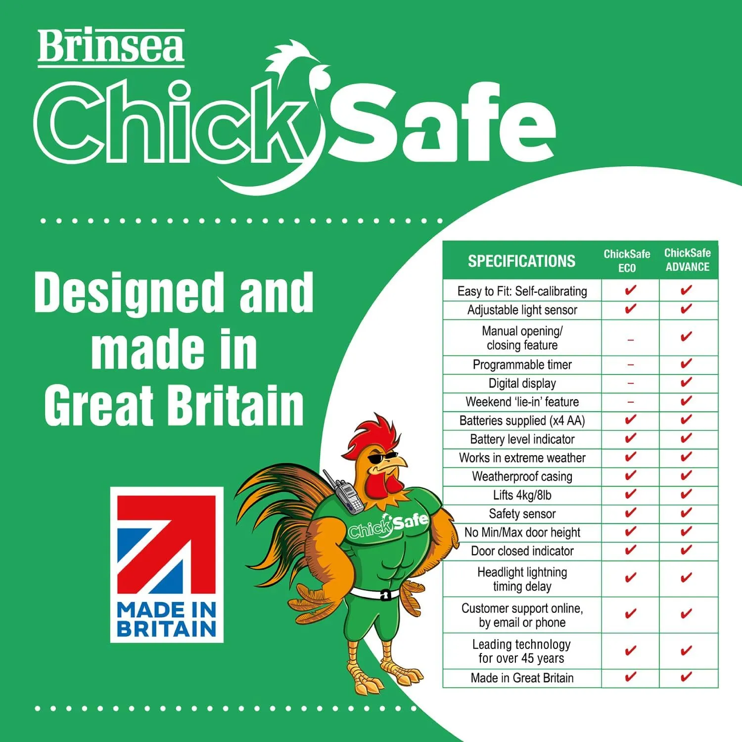 Brinsea ChickSafe Advance Automatic Chicken Coop Door Opener for Vertical Sliding or Hinged Hen House Doors with Programmable Timer, Digital Display, 8 lb. Lift Capacity