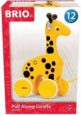BRIO 30200 Infant & Toddler - Pull Along Giraffe Wood Baby Toy with Bobbing Head for Kids Ages 1 and up, Yellow/Brown