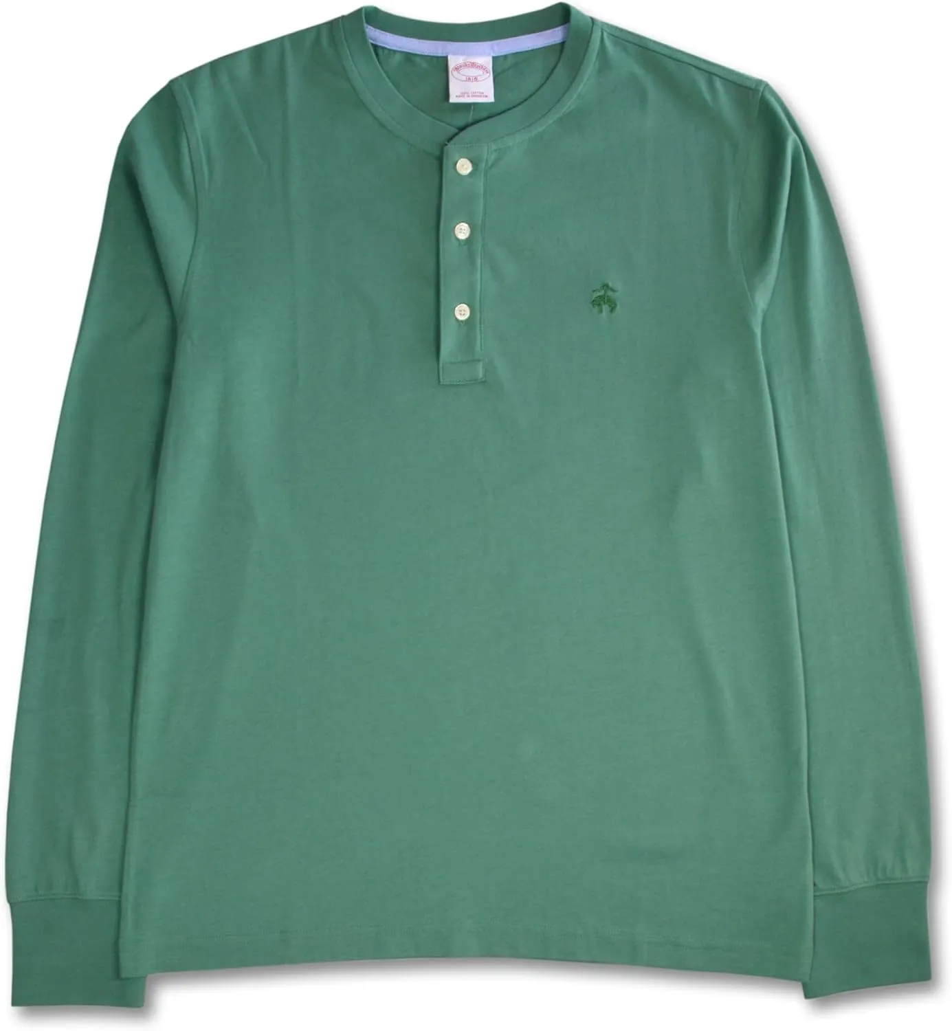 Brooks Brothers Men's Classic Fit All Cotton Long Sleeve Tonal Henley Tee T-Shirt,