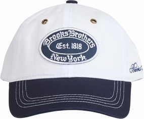 Brooks Brothers Men’s Classic 100% Cotton Twill Baseball Cap - Woven Logo One-Size Adjustable Hat, Navy Classic