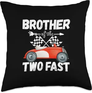 Brother Of The Two Fast 2 Curious Birthday 2nd Little Racer Throw Pillow