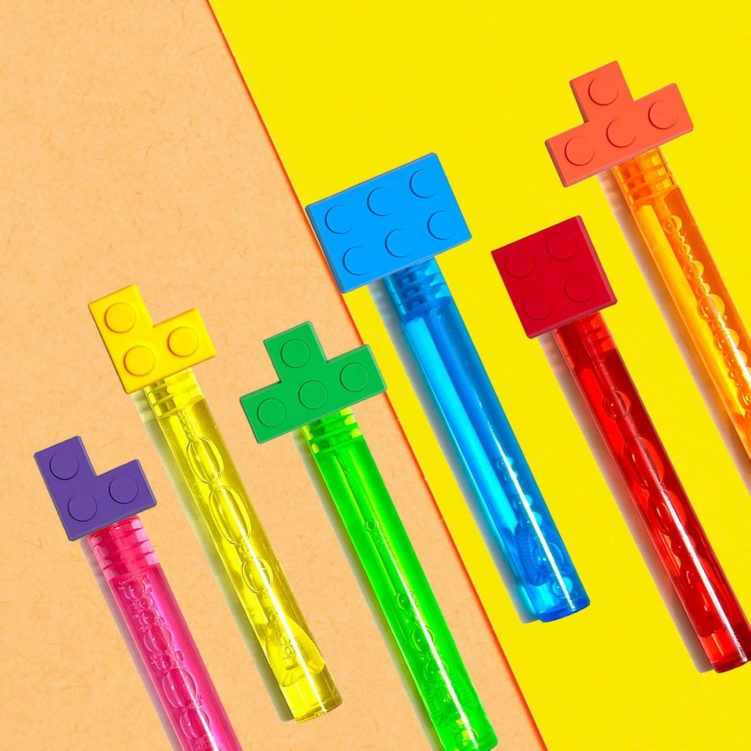 Building Blocks Party Favors,24Pcs Building Blocks Bubble Wands for Kids,Cute Bubble Wand for Birthday Party Supplies,Classroom Prizes Pinata Goodie Bag Stuffers Gifts