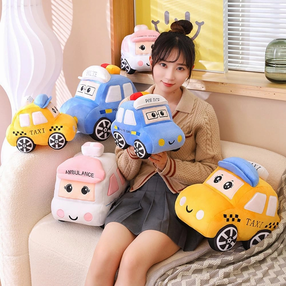 Bus Plush Toy car Plush Simulation School Bus Cute Cartoon Pillow Stuffed Van car Cushion Plush car Gift Cushion Children's Birthday Party Gift (11X7X6Inch) (Ambulance)
