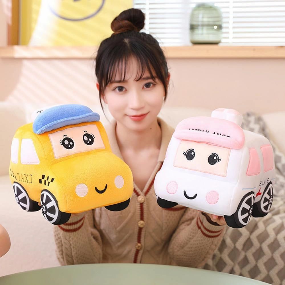 Bus Plush Toy car Plush Simulation School Bus Cute Cartoon Pillow Stuffed Van car Cushion Plush car Gift Cushion Children's Birthday Party Gift (11X7X6Inch) (Ambulance)