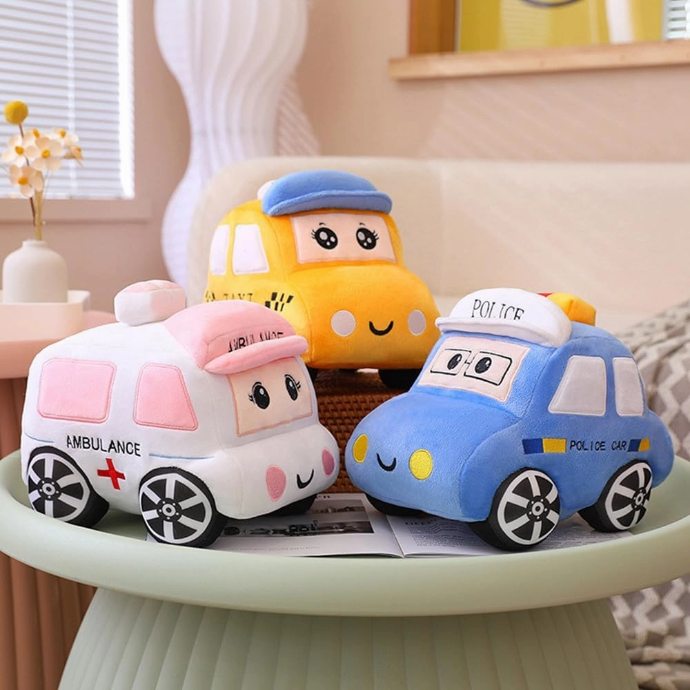 Bus Plush Toy car Plush Simulation School Bus Cute Cartoon Pillow Stuffed Van car Cushion Plush car Gift Cushion Children's Birthday Party Gift (11X7X6Inch) (Ambulance)