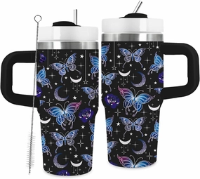 Butterfly Gifts for Women, 14oz Butterfly Tumbler with Handle and Straw, Birthday Gifts for Butterfly Lover, Daughter, Sister, Gift for Her on Christmas Mothers Day