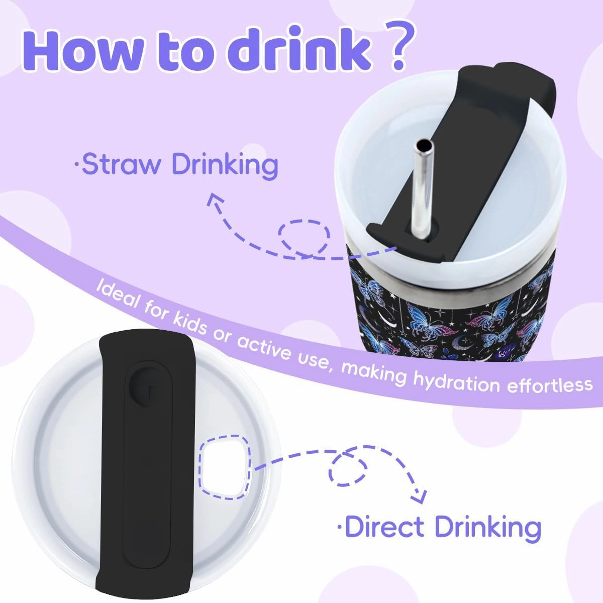Butterfly Gifts for Women, 14oz Butterfly Tumbler with Handle and Straw, Birthday Gifts for Butterfly Lover, Daughter, Sister, Gift for Her on Christmas Mothers Day