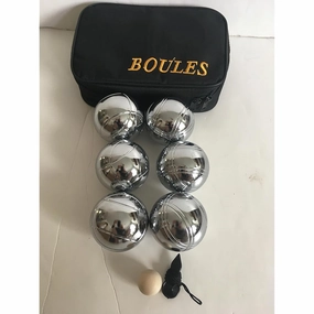 BuyBocceBalls Listing - 73mm Metal Bocce/Petanque Set with 6 Silver Balls and Black Bag - Single