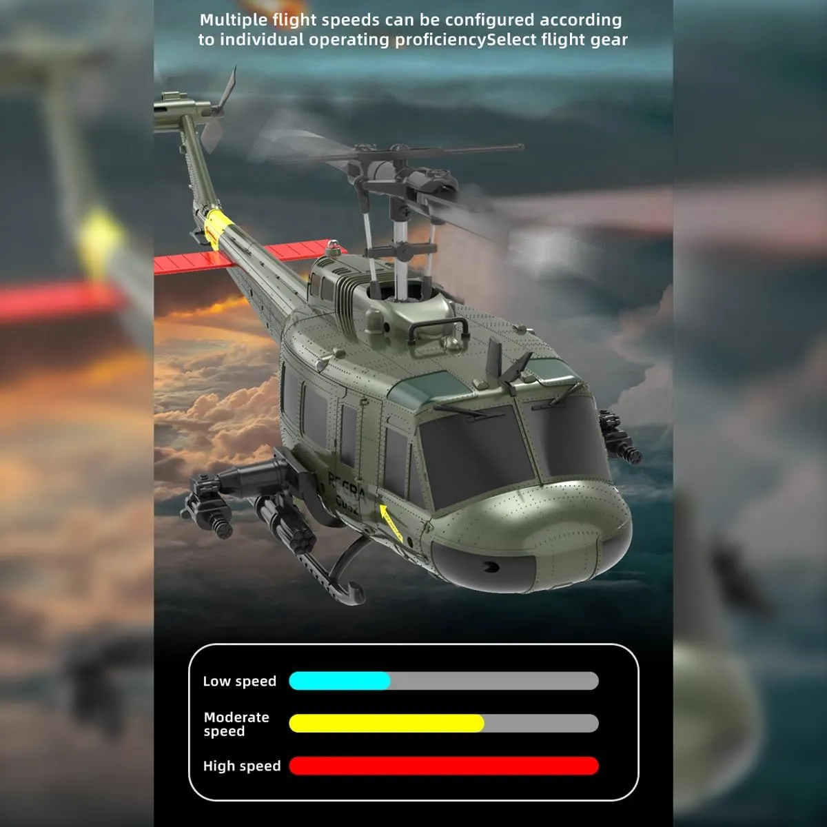 C032 UH-1 Huey RC Helicopter for Adults - 1/48 Scale 2.4G 6CH Flybarless Remote Control Helicopter, 3D Stunt Flight & High-Precision RC Airplane for Beginners