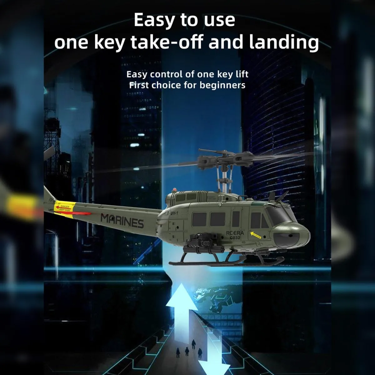 C032 UH-1 Huey RC Helicopter for Adults - 1/48 Scale 2.4G 6CH Flybarless Remote Control Helicopter, 3D Stunt Flight & High-Precision RC Airplane for Beginners