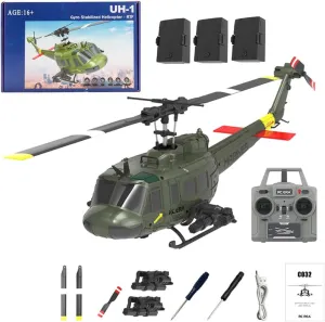 C032 UH-1 Huey RC Helicopter for Adults - 1/48 Scale 2.4G 6CH Flybarless Remote Control Helicopter, 3D Stunt Flight & High-Precision RC Airplane for Beginners