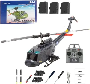 C032 UH-1 Huey RC Helicopter for Adults - 1/48 Scale 2.4G 6CH Flybarless Remote Control Helicopter, 3D Stunt Flight & High-Precision RC Airplane for Beginners