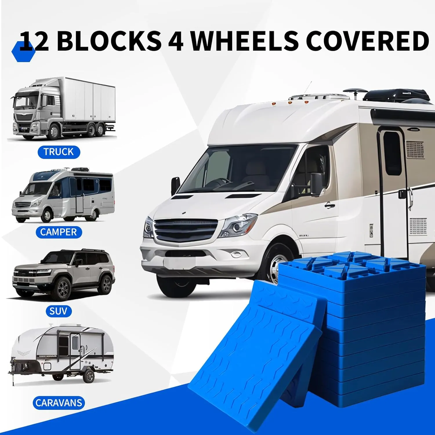 Camper/RV Leveling Blocks,10 Packs Suitable for Dual Wheels, Interlocking and Anti-Slip Design with Carrying Bag, Heavy-Duty for Camper Travel Trailer, Blue