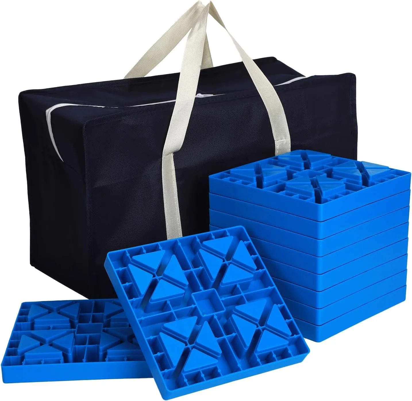Camper/RV Leveling Blocks,10 Packs Suitable for Dual Wheels, Interlocking and Anti-Slip Design with Carrying Bag, Heavy-Duty for Camper Travel Trailer, Blue