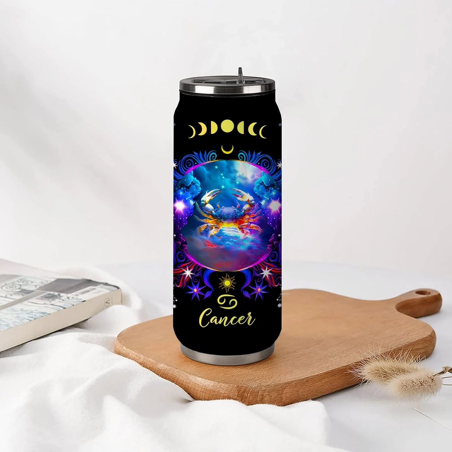 Cancer Constellation Tumbler - Zodiac Stainless Steel Cup for Men Women Astrology Fans - Birthday Gifts With Straw Lid - 17 Oz Coffee Mug Car Cup