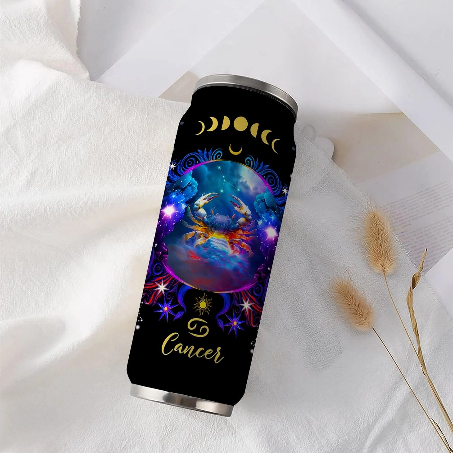 Cancer Constellation Tumbler - Zodiac Stainless Steel Cup for Men Women Astrology Fans - Birthday Gifts With Straw Lid - 17 Oz Coffee Mug Car Cup