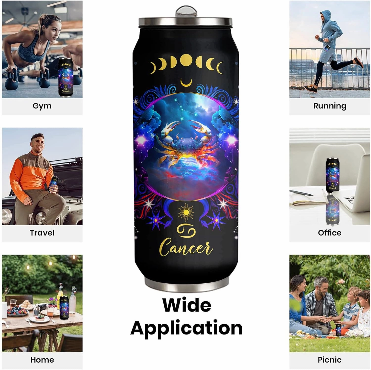 Cancer Constellation Tumbler - Zodiac Stainless Steel Cup for Men Women Astrology Fans - Birthday Gifts With Straw Lid - 17 Oz Coffee Mug Car Cup