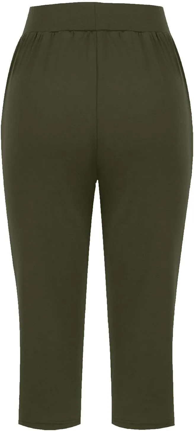 Capri Pants for Women Cotton Elastic High Waisted Stretch Lightweight Tummy Control Leggings Yoga Workout Gym Outfits