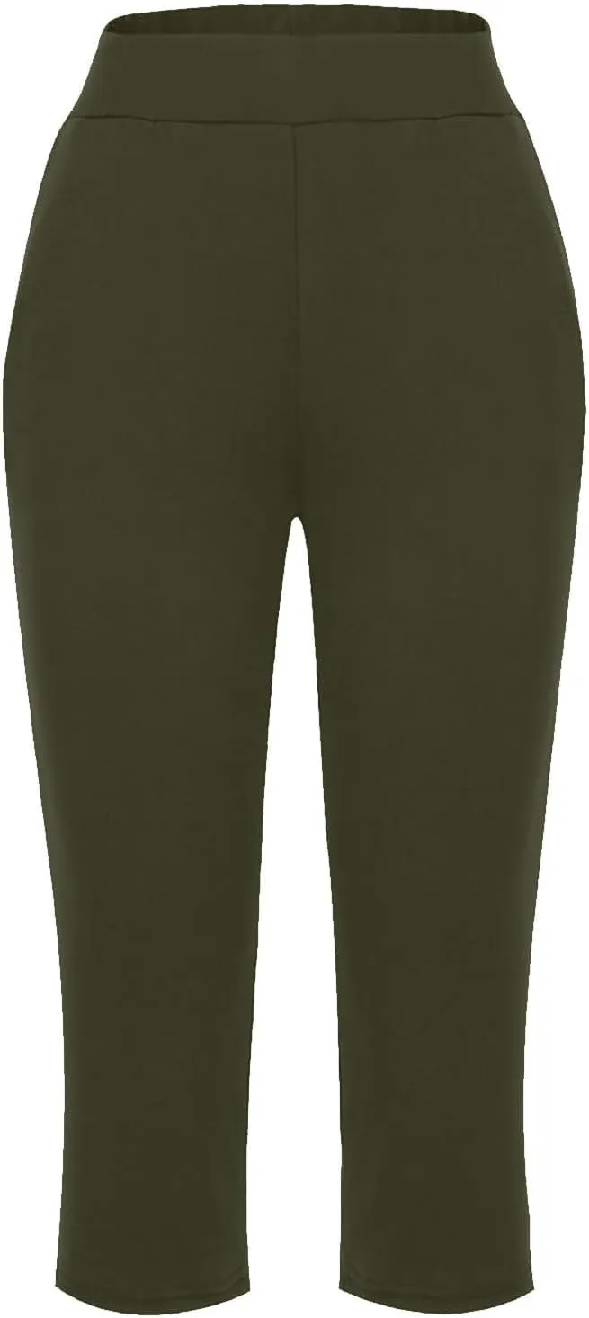 Capri Pants for Women Cotton Elastic High Waisted Stretch Lightweight Tummy Control Leggings Yoga Workout Gym Outfits