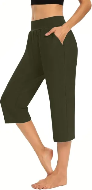 Capri Pants for Women Cotton Elastic High Waisted Stretch Lightweight Tummy Control Leggings Yoga Workout Gym Outfits