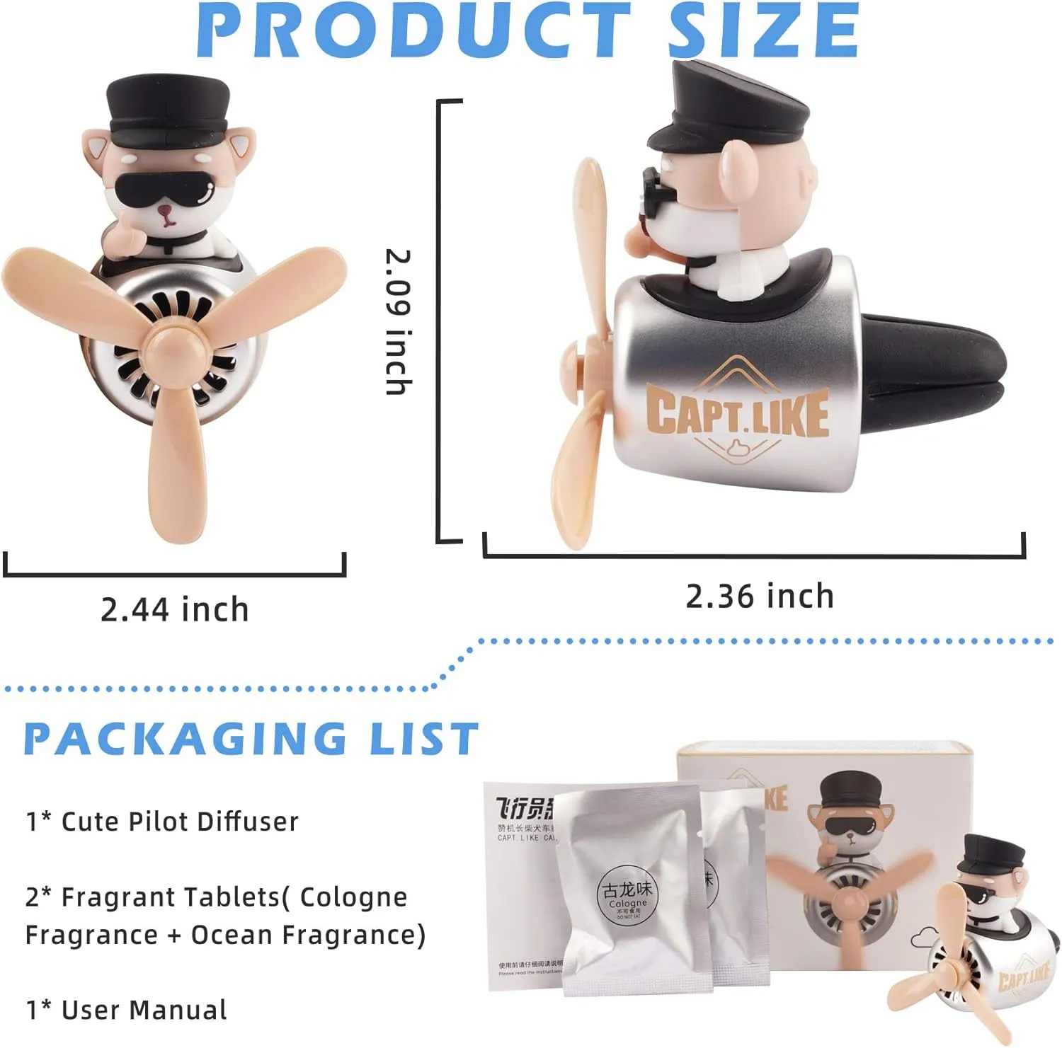 Car Air Fresheners Cartoon Pilot Automotive Air Outlet Propeller Cute Car Diffuser Creative Car Perfume Decoration for Car Vent Clips Car Vent Clip Air Freshener Accessories for Women Men