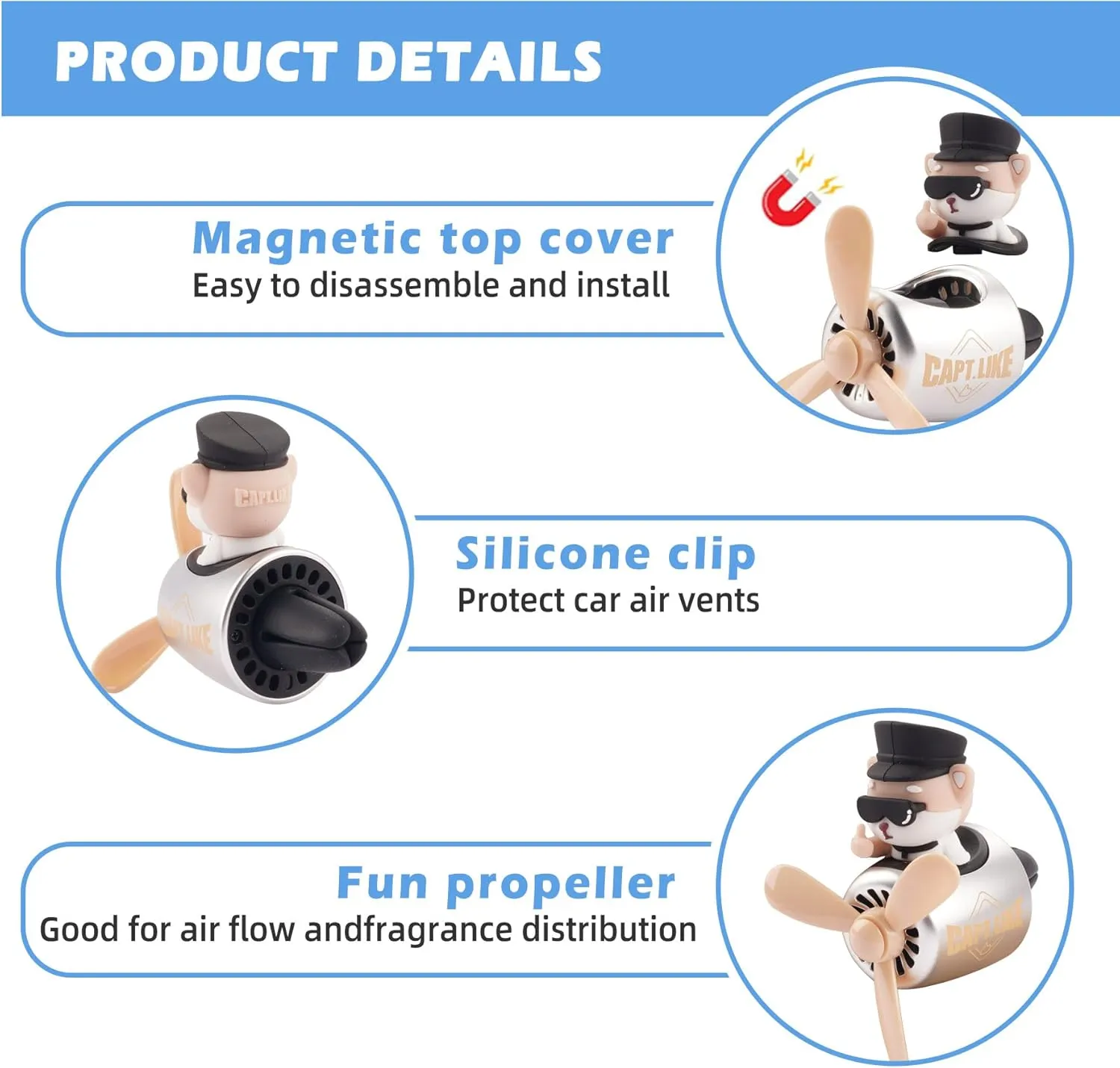 Car Air Fresheners Cartoon Pilot Automotive Air Outlet Propeller Cute Car Diffuser Creative Car Perfume Decoration for Car Vent Clips Car Vent Clip Air Freshener Accessories for Women Men