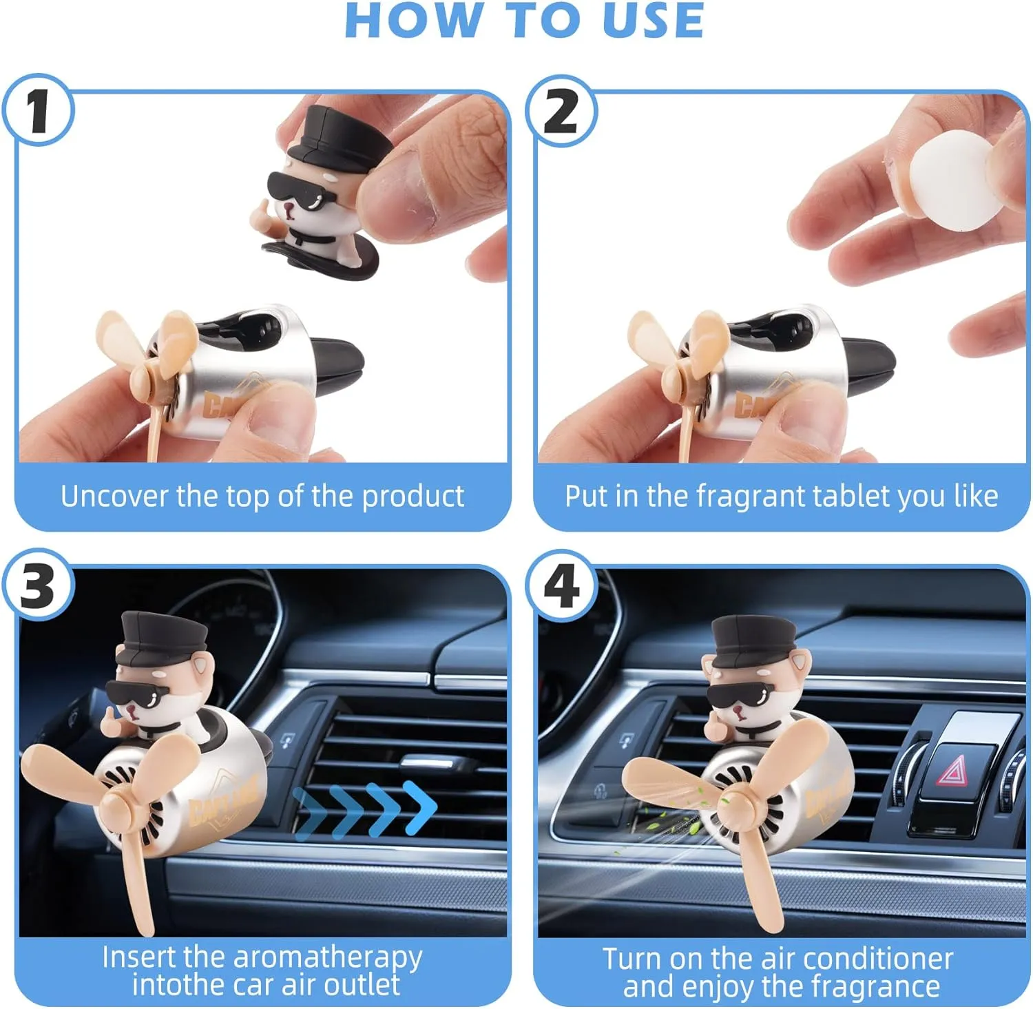 Car Air Fresheners Cartoon Pilot Automotive Air Outlet Propeller Cute Car Diffuser Creative Car Perfume Decoration for Car Vent Clips Car Vent Clip Air Freshener Accessories for Women Men