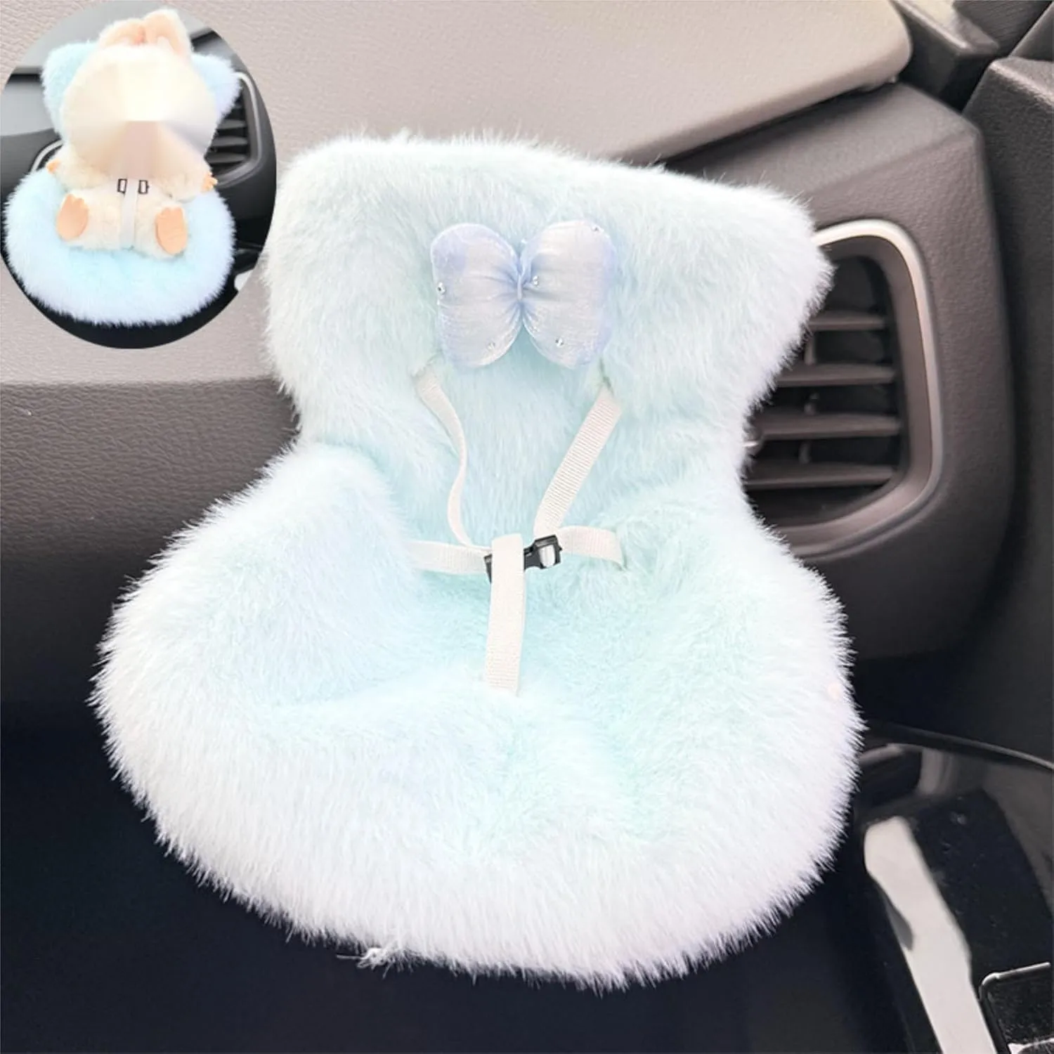 Car Air Vent Fashion Doll Seat, Doll Seat Decoration Car Plush Toy seat,Car Seat for Fashion Dolls Air Vent Clip and Desktop Stand Compatible with Labu Doll 17cm /6.7in (Blue)