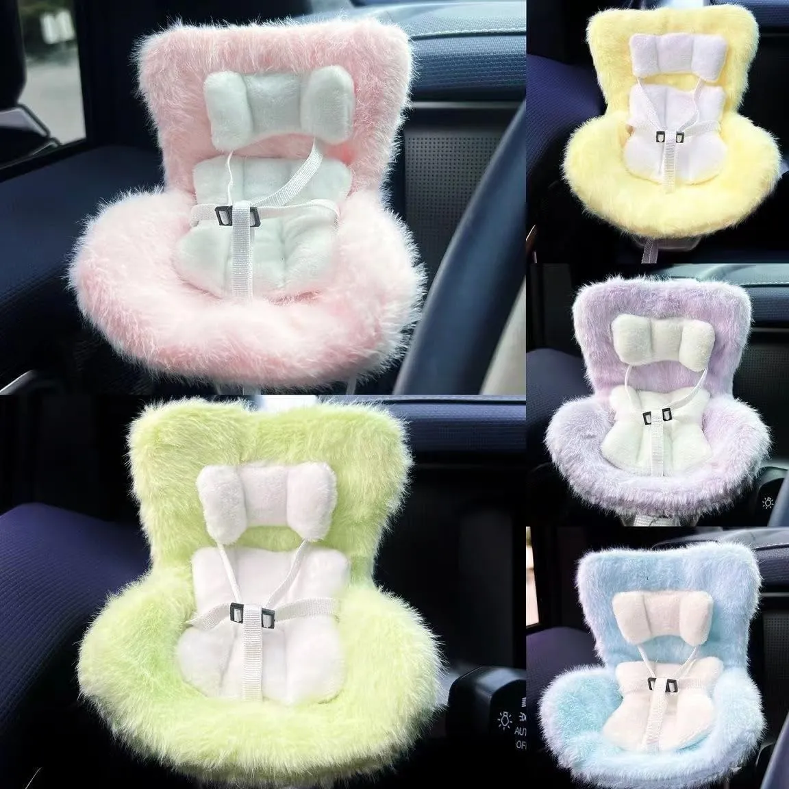 Car Plush Dolls Seat, Doll Car Seat for 17cm Dolls with Air Vent Clip and Desktop Stand, Cute and Functional Car Ornament for Blind Box Doll Fans, Collectors (Pink)