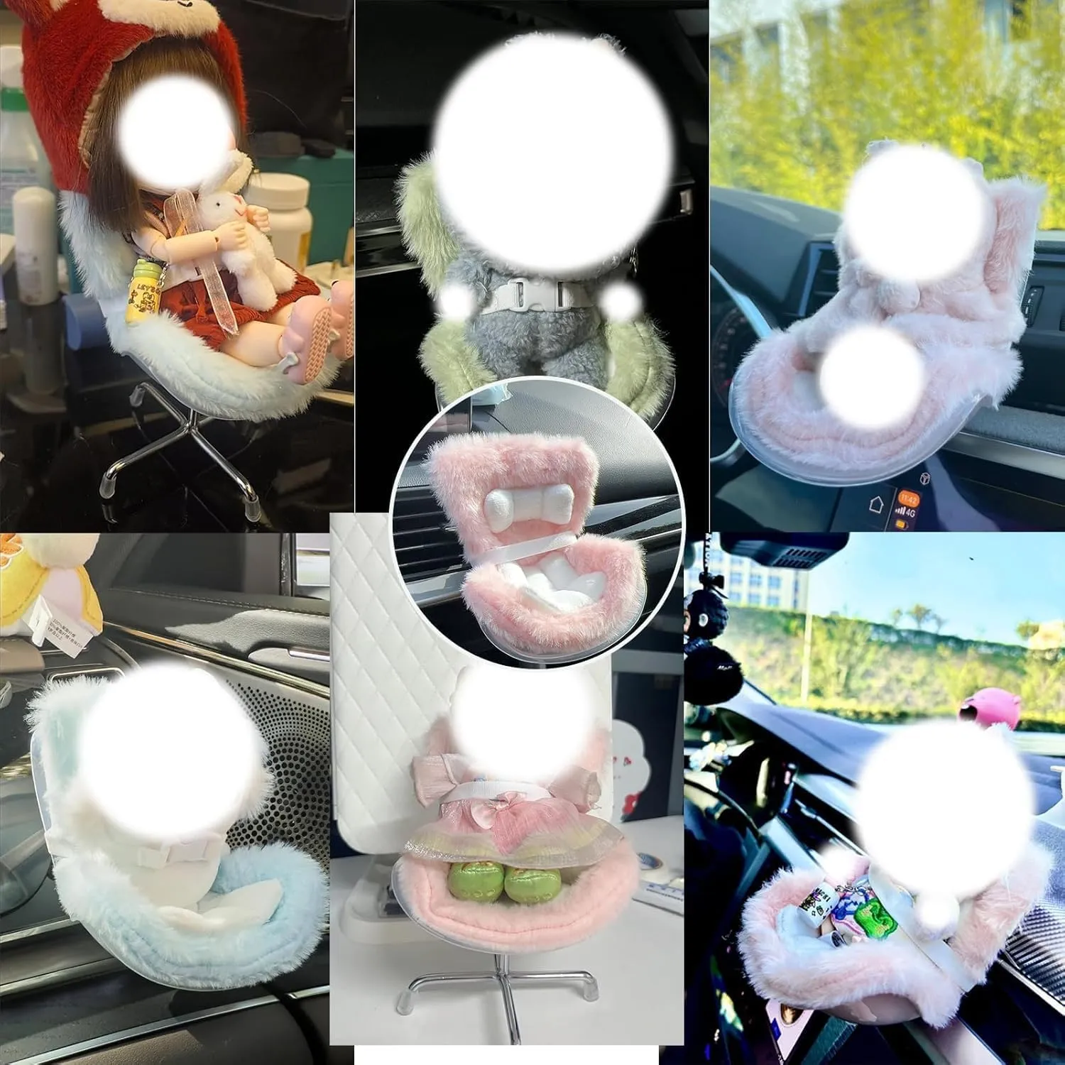 Car Plush Dolls Seat, Doll Car Seat for 17cm Dolls with Air Vent Clip and Desktop Stand, Cute and Functional Car Ornament for Blind Box Doll Fans, Collectors (Pink)