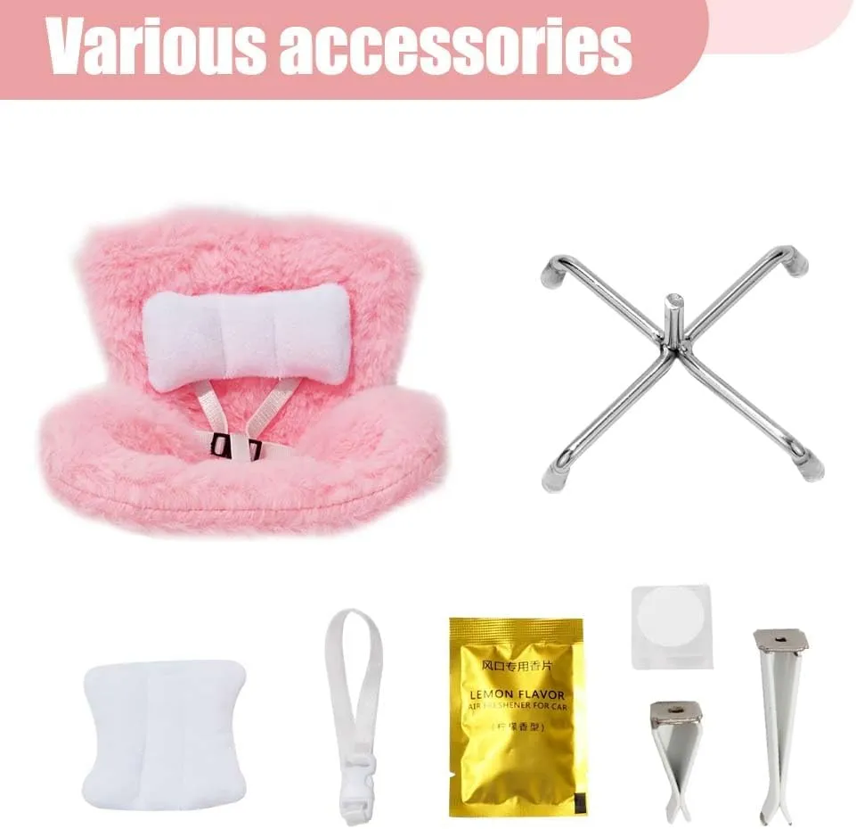 Car Seat for Dolls with Soft Furry Cushion for 10-17cm Dolls, Accessories Car Seat for Labubu, Air Vent Clip and Desktop Stand, Cute and Functional Car Ornament for Doll Fans and Collectors (Pink)
