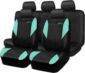 CAR PASS Mint Leather Seat Covers Full Set-Universal Quilting Cute Girly Car Seat Cover with 5mm Composite Sponge Inside,Airbag Compatible,2zipper Bench for Most Sedan,SUV,Truck(Full Set,Mint)