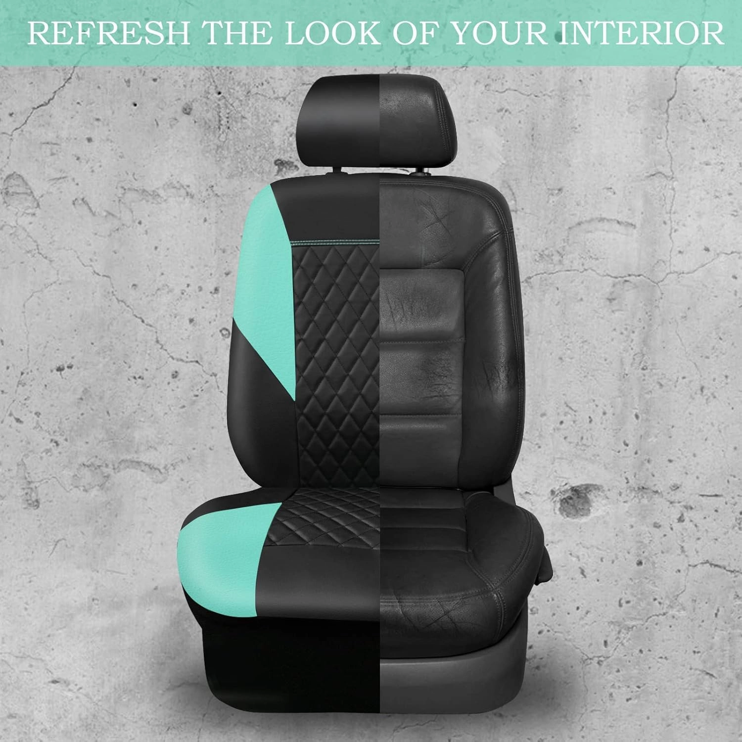 CAR PASS Mint Leather Seat Covers Full Set-Universal Quilting Cute Girly Car Seat Cover with 5mm Composite Sponge Inside,Airbag Compatible,2zipper Bench for Most Sedan,SUV,Truck(Full Set,Mint)