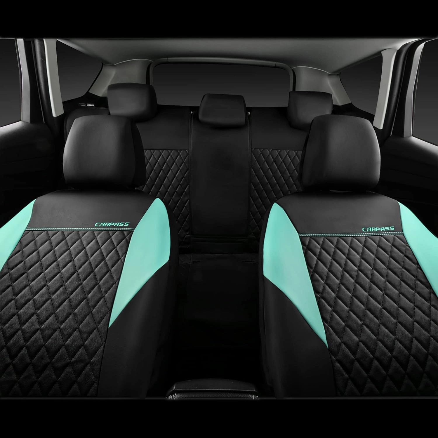 CAR PASS Mint Leather Seat Covers Full Set-Universal Quilting Cute Girly Car Seat Cover with 5mm Composite Sponge Inside,Airbag Compatible,2zipper Bench for Most Sedan,SUV,Truck(Full Set,Mint)
