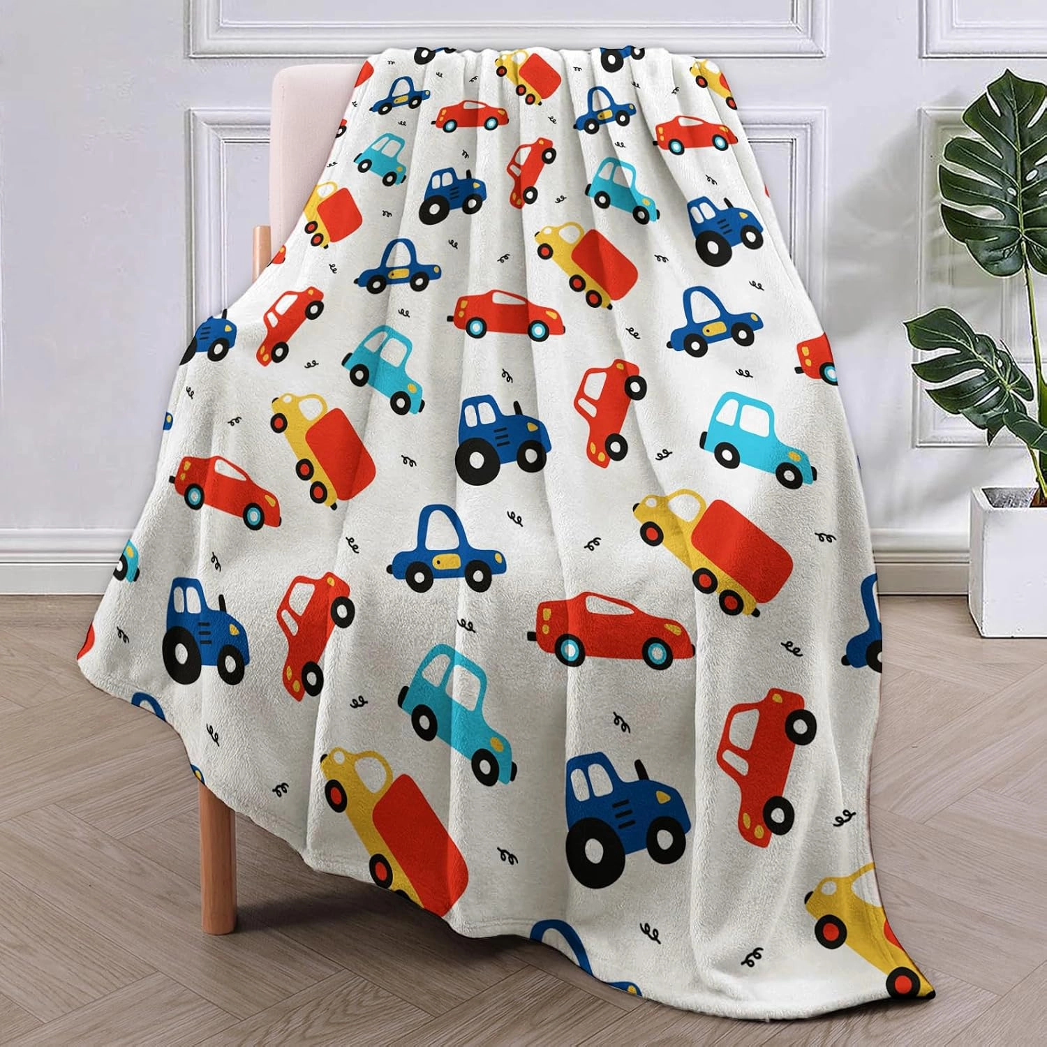 Car Pattern Blanket Gifts for Kids Boys Soft Warm Lightweight Cozy Plush Cute Cars Tractor Theme Throw Blankets for Bedroom Living Room Sofa Home Decor 50"x40"