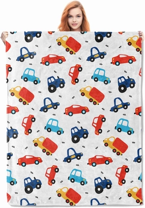 Car Pattern Blanket Gifts for Kids Boys Soft Warm Lightweight Cozy Plush Cute Cars Tractor Theme Throw Blankets for Bedroom Living Room Sofa Home Decor 50"x40"